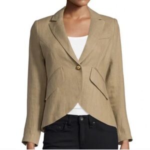 Smythe Linen Single Button Blazer Size 4 in Khaki